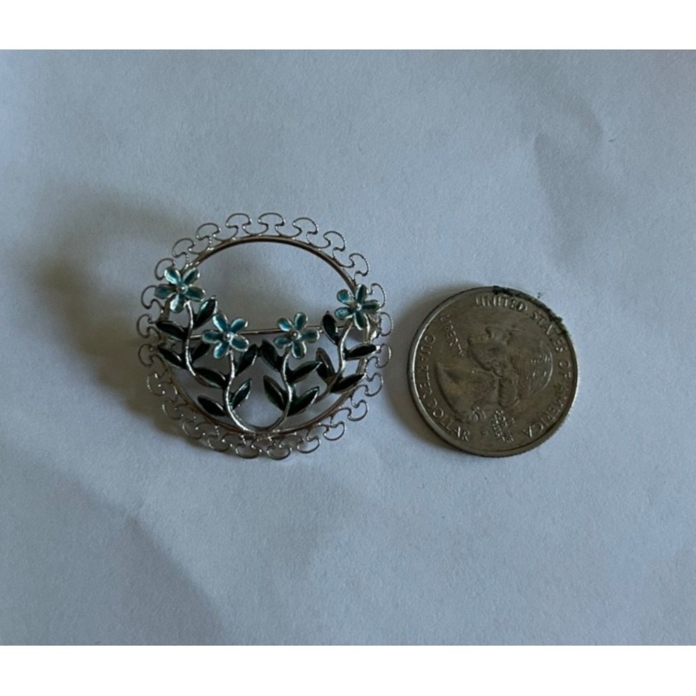 Sweet Vintage Beau Sterling Silver Enamel Forget Me Not Flower Pin Brooch - Picture 6 of 7
